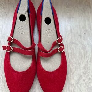New Rothy's Double-buckle Mary Jane Ballerina Shoes -- Red
